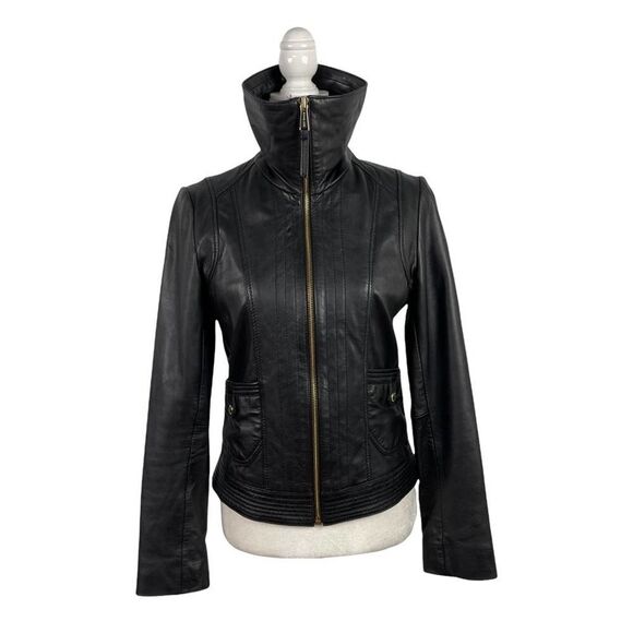 MICHAEL Michael Kors Jackets & Blazers - Michael Kors Missy Wing Collar Black Leather Moto Jacket Size XS $695
